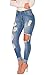 Gemijack Women's Cotton Slimming Butt Lift Distressed Jeans Skinny Denim Pants (Large, Blue)