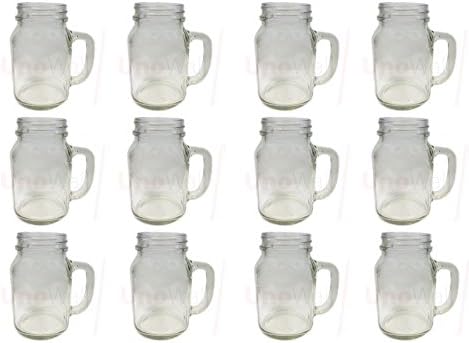 Set of 12 Mason Glass Drinking Jars with Handles no Lids 20oz 1 pint 568ml