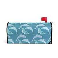 Hulahula Cute Blue Dolphin Magnetic Mailbox Cover Wraps Post Letter Mail Box Cover Decor Standard Large Size(21x18/25.5x20.8In)