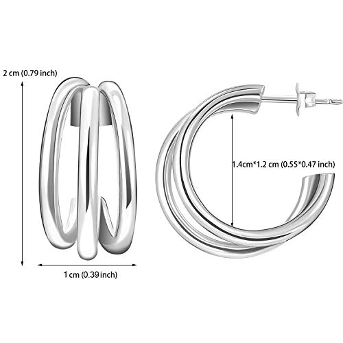 SWEETV 925 Sterling Silver Hoop Earrings for Women Chunky Triple Hoop Earrings Hypoallergenic Huggie Hoop Earrings