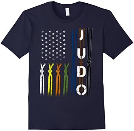Men's JUDO American flag in belts T-shirt/Tee for Judoka Large Navy