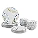 AmazonBasics 18-Piece Kitchen Dinnerware Set, Dishes, Bowls, Service for 6, Cool Ribbons