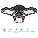 Deformable LED Garage Lights, 80W LED Garage Ceiling Lights with 3 Adjustable Panels, 8000LM, E26 LED Shop Lights for Garage, Warehouse, Basement, Barn Light (No Motion Detection) (1 Pack)
