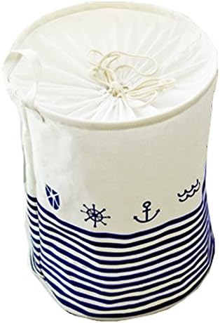 Lannu Laundry Hamper Nursery Kid's Large size Fabric Cotton Linen Storage Bins Beach style Collapsible Baskets with Closing Top Drawstring Cover for Baby Toys Room Collection Organizer