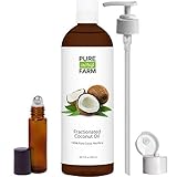 Fractionated Coconut Oil (Liquid) - WITH PUMP + FREE Recipe eBook! - Use with Essential Oils and Aromatherapy as a Carrier and Base oil - Add to Roll-On Bottles for Easy Application (12oz)