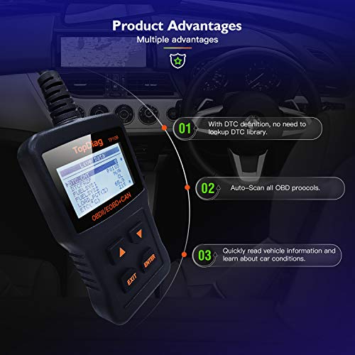 TopDiag Car Code Reader Engine Scan Tool Universal Automotive Diagnostic Tools TP-109 Auto Scanner Suitable for OBD2 Protocol/Standard 16-pin EOBD/CAN Vehicles