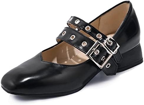 Mofri Women's Elegant Square Toe Buckle Strap Low Cut Low Block Heel Mary Jane Pumps Shoes