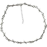 925 Sterling Silver Blade Barbed Wire Necklace Bracelet For Men and Women - Barbwire Little Thorns Chain Choker Jewelry Gifts Barb Wine Necklace Hiphop Punk Little Thorns Chain Choker Bracelet
