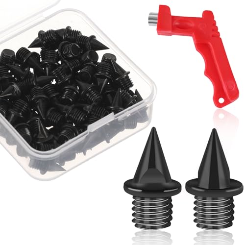 JULMELON 1/4 Inch Carbon Steel Track Spikes, 60PCS Lighter Weight Carbon Spikes with Spike Wrench for Track Shoes Field Sprinting Cross Country Short Running Replacement Spikes