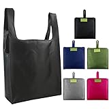 Reusable Bags Set of 5, Grocery Tote Foldable into Attached Pouch, Ripstop Polyester Reusable Shopping Bags, Washable, Durable and Lightweight (Black,Navy,Pink,Moss,Khaki)
