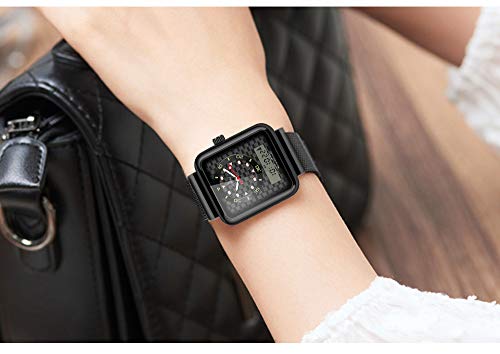 WUTAN Mens Watches Analog Digital Watches Quartz Luminous Cool with Stainless Steel Mesh Belt (Digital Watch Analog 146 Black)
