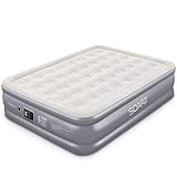 Soarz Queen Air Mattress with Built in Pump, Inflatable Blow Up Mattress for Guests & Camping, Double High Elevated Airbed with Comfortable Flocked Top, 80 x 60 x 18 inches, 3-Year Warranty