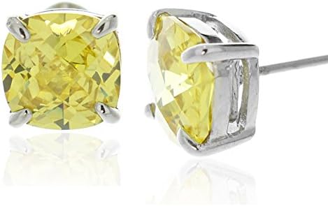 Sterling Silver 4.00 TCW Simulated Citrine CZ Cushion Cut Prong Set Stud Earrings (8mm each)