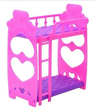 BEESCLOVER Lanlan Cute 3.5 Inch Plastic Double Bed Frame for Doll Bedroom Furniture Accessories Purple Pink Or Pink Yellow Color Random