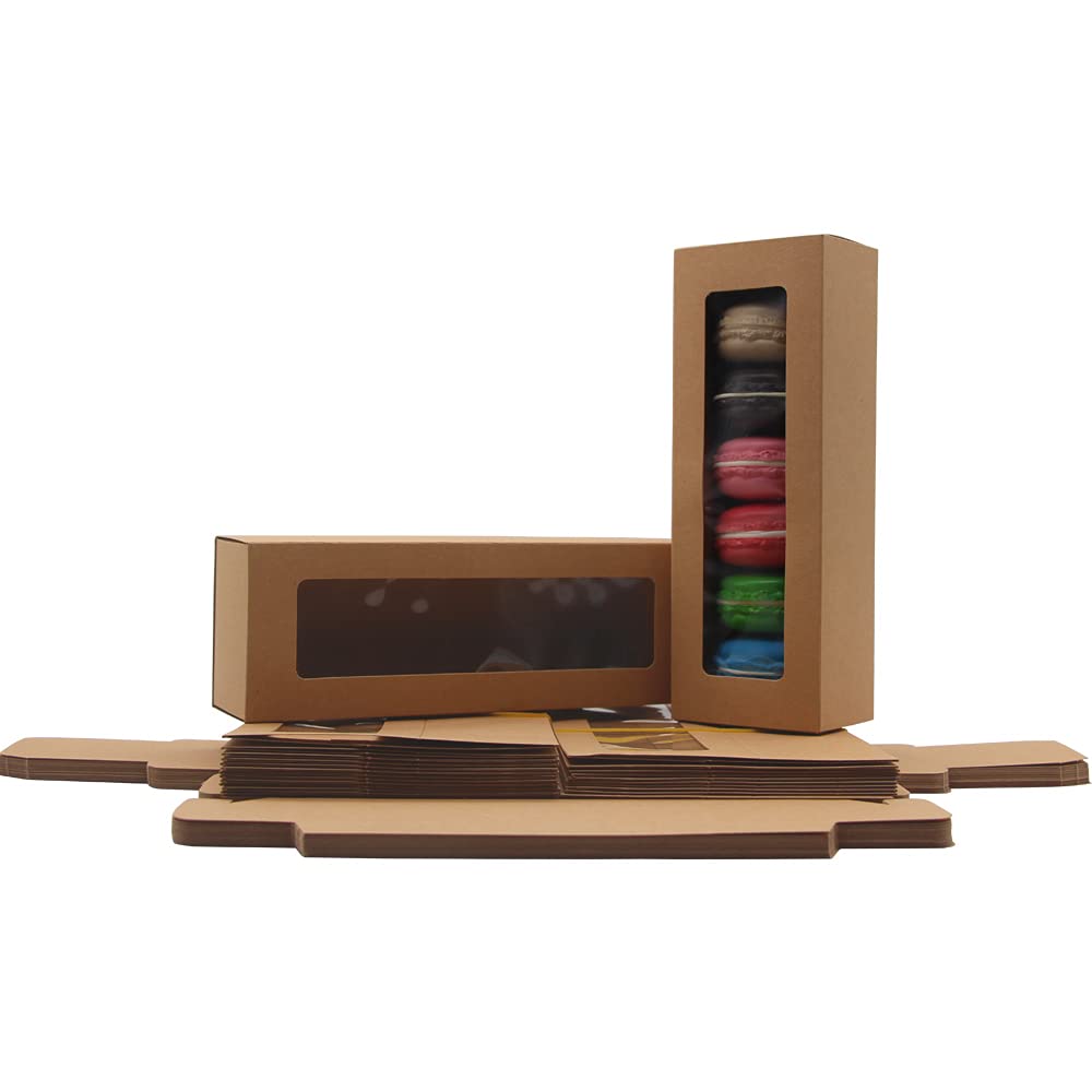 La Llareta Macaron Boxes, 25 Pieces Packaging Cookie Box, Bakery Boxes, with Transparent Display Window, for Macarons, Desserts, Mini Donuts, Mini Cupcakes, Biscuits and Muffins(8.1 * 2.7 * 2 inch)