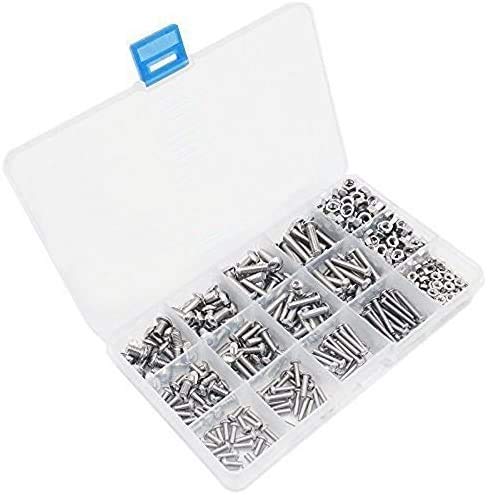DollaTek 500Pcs M3 M4 M5 304 Stainless Steel Button Head Hex Socket Head Cap Bolts Screws Nuts Assortment Kit