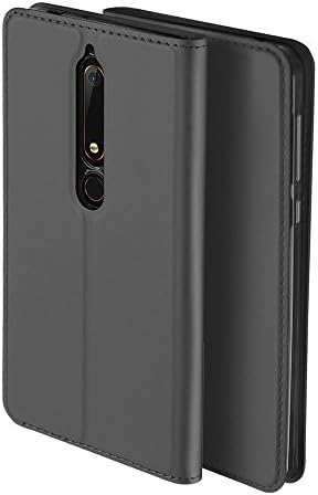 Nokia 6.1 Case,Nokia 6 2018 Case,Slim PU Leather Folio Flip Case Clear Soft TPU Cover Kickstand Full Body Protective Cover with Screen Protector for Nokia 6.1 (Gray, Nokia 6.1)