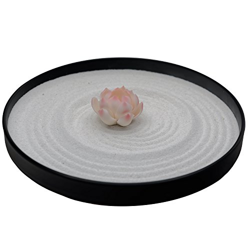 ICNBUYS Mini Zen Garden Pink Lotus Set Table Top Office and Home Decoration with Free Rake and Pushing Sand Pen Base Tray Diameter 9.4 inches