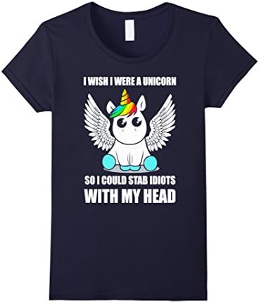 Women's I wish I were a unicorn so I could stab idiots with my head XL Navy