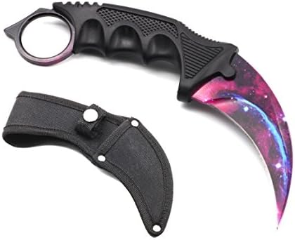 HOSANA Karambit Knife CS GO Stainless Steel Tactical Knife Cool Galaxy Pattern with Sheath, Cord and Nylon Case