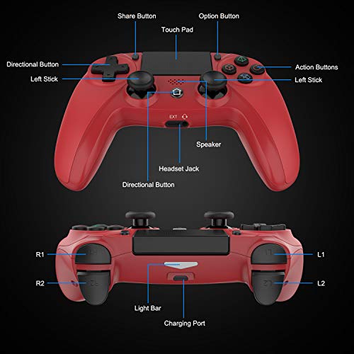 Medvoe Wireless Game Controller for PS4, Built-in Speaker/Gyro/Motor Joystick Remote Gamepad for Playstation 4/Slim/Pro Console - Magma Red