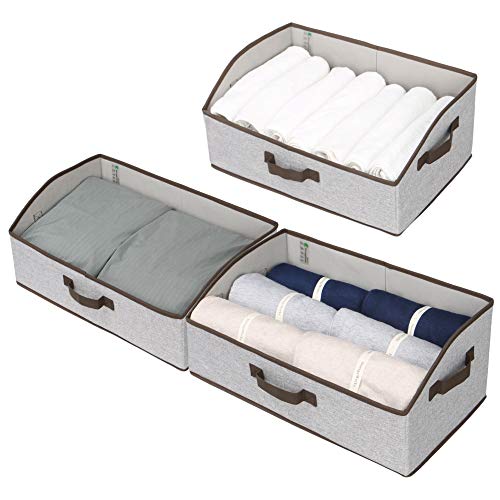 StorageWorks Closet Baskets, Cotton Fabric Baskets for Closet Shelves, Foldable Trapezoid Storage Bins, Light Gray, 3-Pack