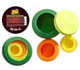 SAVER REUSABLE SILICONE FOOD PROTECTORS, Fruit and Vegetable STORAGE Containers, Food Stretch Lids, Food Caps for Jars and Cans, Set of 4, BPA-Free, PERFECT GIFT for Kitchen