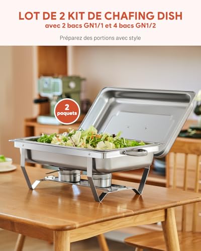 WILPREP Set of 2 Chafing Dish Buffet Buffet Buffet Warmer Stainless Steel Food Safe with Foldable Frame (2×GN1/1+4×GN1/2)