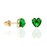 14K Yellow Gold Created Birthstone Heart Screw Back