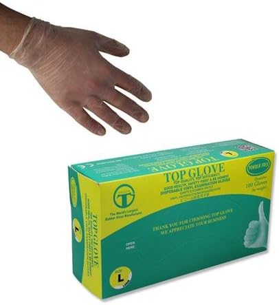 Disposable Lightly Powdered Vinyl Gloves - AQL 1.5 - (Large) Box 100
