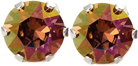 6mm Rose Gold Purple Blue Haze Stud Earrings with Sterling Silver and Swarovski Crystals - Rare Special Production Colour