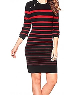 Calvin Klein Women's Large Striped Sweater Dress Red L