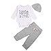 Baby Boys Little Brother Bodysuit and Pants Leggings with Hat 3pcs Newborn Outfits Set Clothes (0-3M, White)