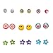 9 Pairs Multicolor Flower Crystal Emoji Small Stud Earrings Set for Girls