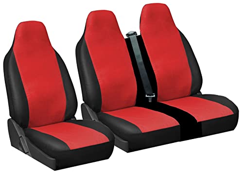 Carseatcover-UK® Heavy Duty Red/Black LEATHERETTE UK MADE Van Seat Covers - Single + Double