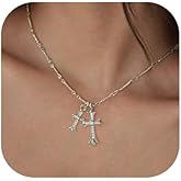Double Cross Necklace Silver Plated Dainty Diamond Cross Pendant Charm Link Chain Delicate Faith Jewelry for Women