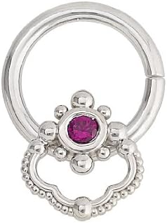 Body Gems 14k White Gold Jeweled Designer Seamless Ring (Seam Ring) 16 Gauge 5/16" with 1-2mm Synthetic Garnet