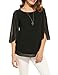 ACEVOG Womens Casual Scoop Neck Loose Top 3/4 Sleeve Chiffon Blouse Shirt Tops (XL, Black)