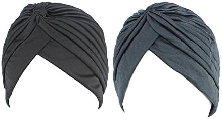 2 PCS Pleated Head Wrap Bonnet Indian Turban Headband Night Sleeping Cap for Women and Men