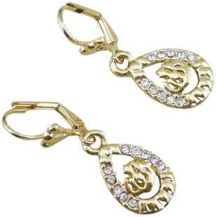 Name of Allah Dangle Earrings Muslim Islamic Arabic Gold Tone Crystal Women's Jewelry