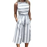VertHome Women's Hollow Out Stripe Romper Cut-out Sleeveless Cropped Pants Jumpsuit