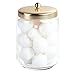 mDesign Glass Bathroom Vanity Storage Organizer Apothecary Canister Jar for Cotton Swabs, Cotton Rounds, Cotton Balls, Makeup Sponges, Bath Salts - Clear/Soft Brass