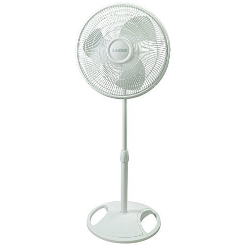 Click Here to See More Images Lasko 16 Oscillating Pedestal Floor Fan with Multiple Speed Options, Fully Adjustable Height & Safety Fused Plug Included, White Finish by Lasko