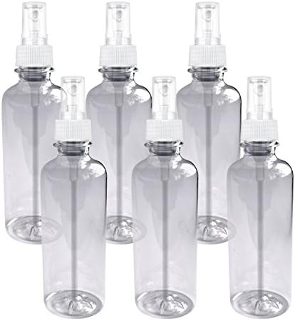 6 pack Clear Empty 8 oz plastic bottles with Atomising Mist Sprayer Mister BULK Set - FOOD GRADE and BPA-free