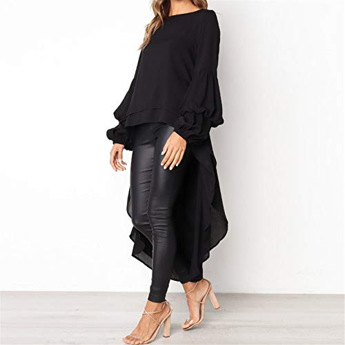 TIFENNY Women's Leopard Printed Asymmetric T-Shirts Long Irregular Hem Plain Lantern Sleeve Tops Loose Blouse