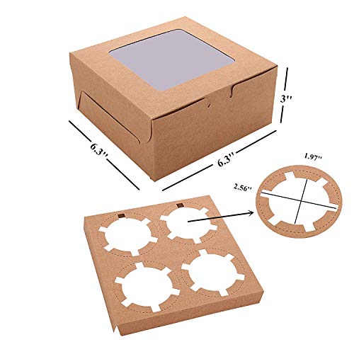 Brown Bakery Boxes, 25PACK Cupcake Boxes with 50 Yards Ribbon | 4\