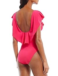 AdoreShe Traje de baño de una pieza sin espalda, monokini, sólido, con volantes, para dama