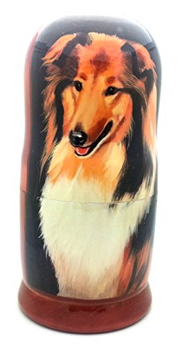 Collie dog nesting dolls Russian Hand Carved Hand Painted 5 piece matryoshka dog Set / 7"H