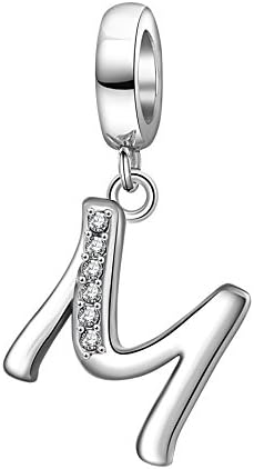 Soulbeads Letter Initial A-Z Charms 925 Sterling Silver Alphabet Beads Dangle Crystal Charms for Bracelets (M)