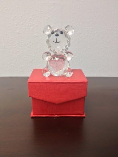 Special Sales 2.5" Tall Crystal Collection Teddy Bear Figurine with Pink Heart and Red Gift Box